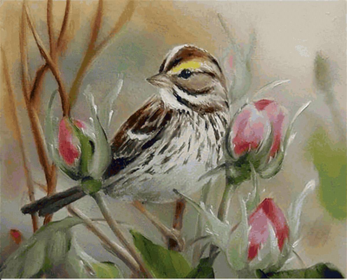 Pássaro. - pássaro, flores. - предпросмотр