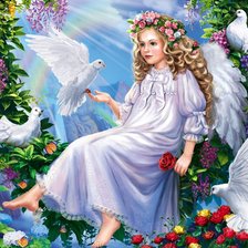 Схема вышивки «Ангел с голубями»