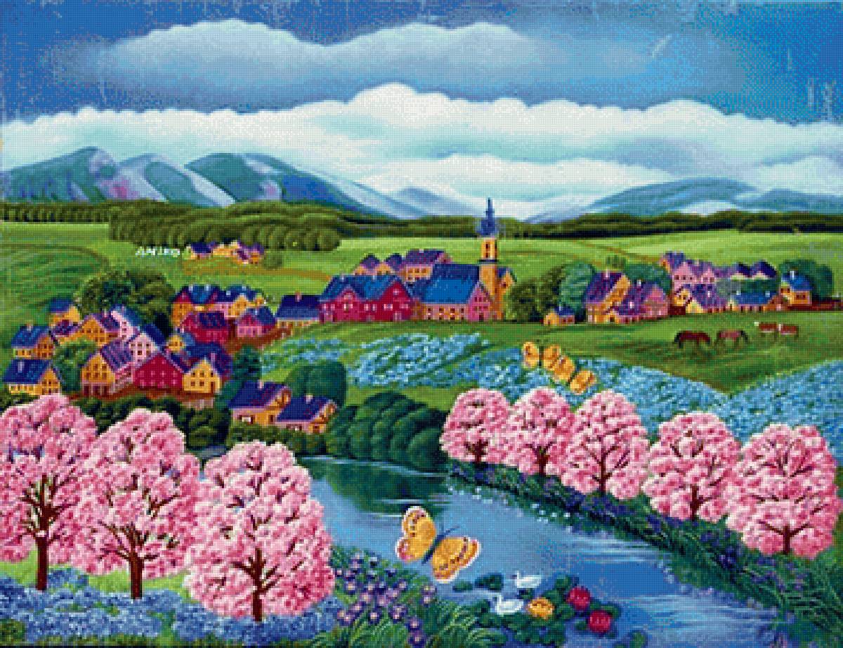 Vila. - flores, rio., vila, paisagens - предпросмотр