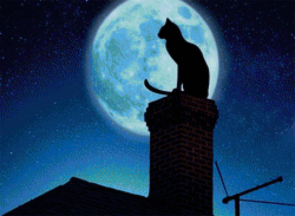 кот на крыше - кот ночь крыша луна - предпросмотр