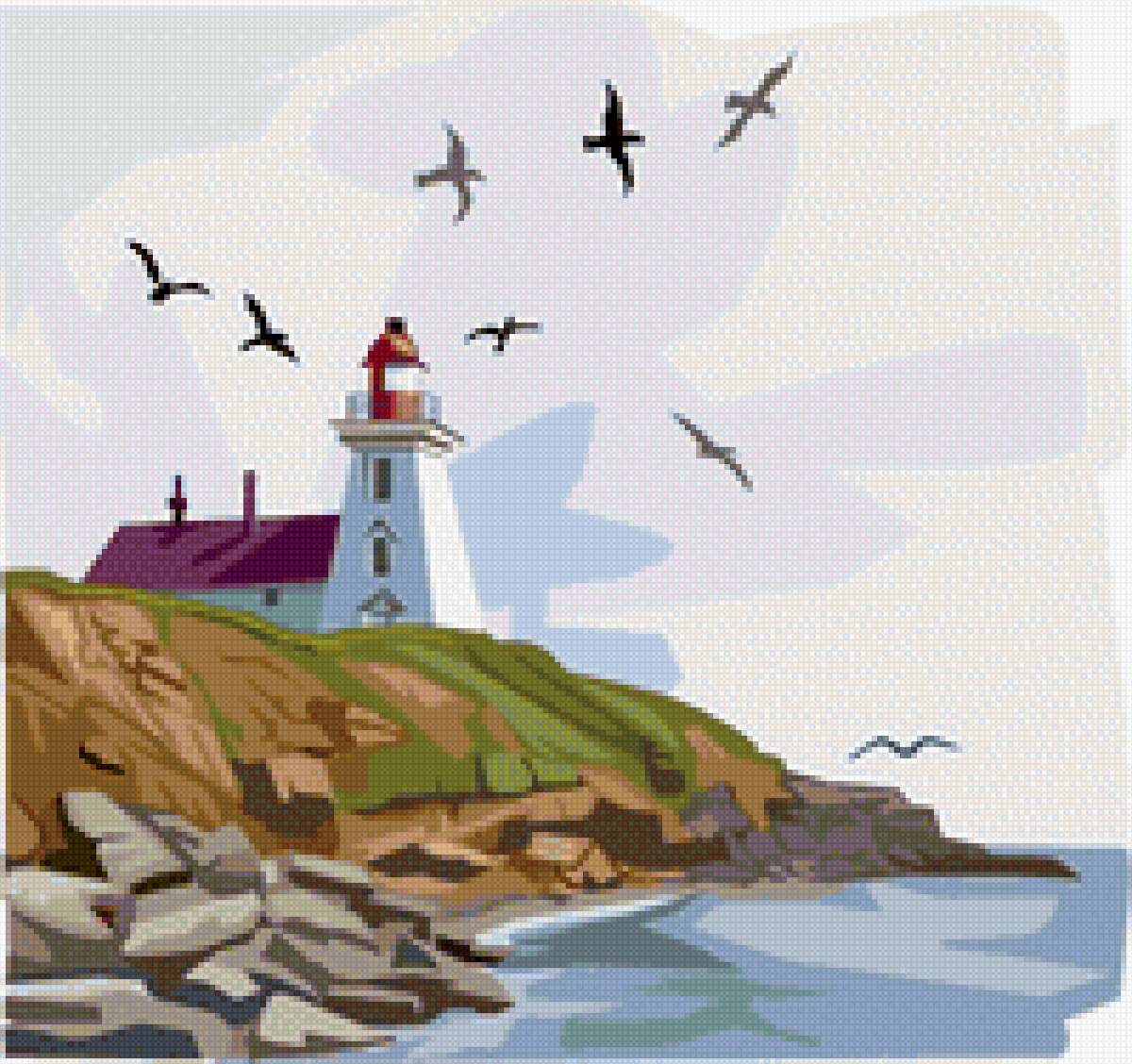 Маяк - маяк, чайки, море - предпросмотр