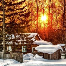 Схема вышивки «Зима в деревне»