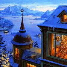 Схема вышивки «Вечер над горным озером, Лушпин»