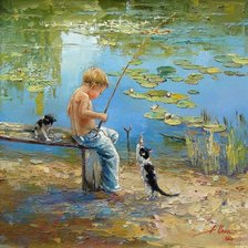 Схема вышивки «Рыбалка с котом»