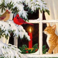 Схема вышивки «КОТ И КАРДИНАЛЫ»