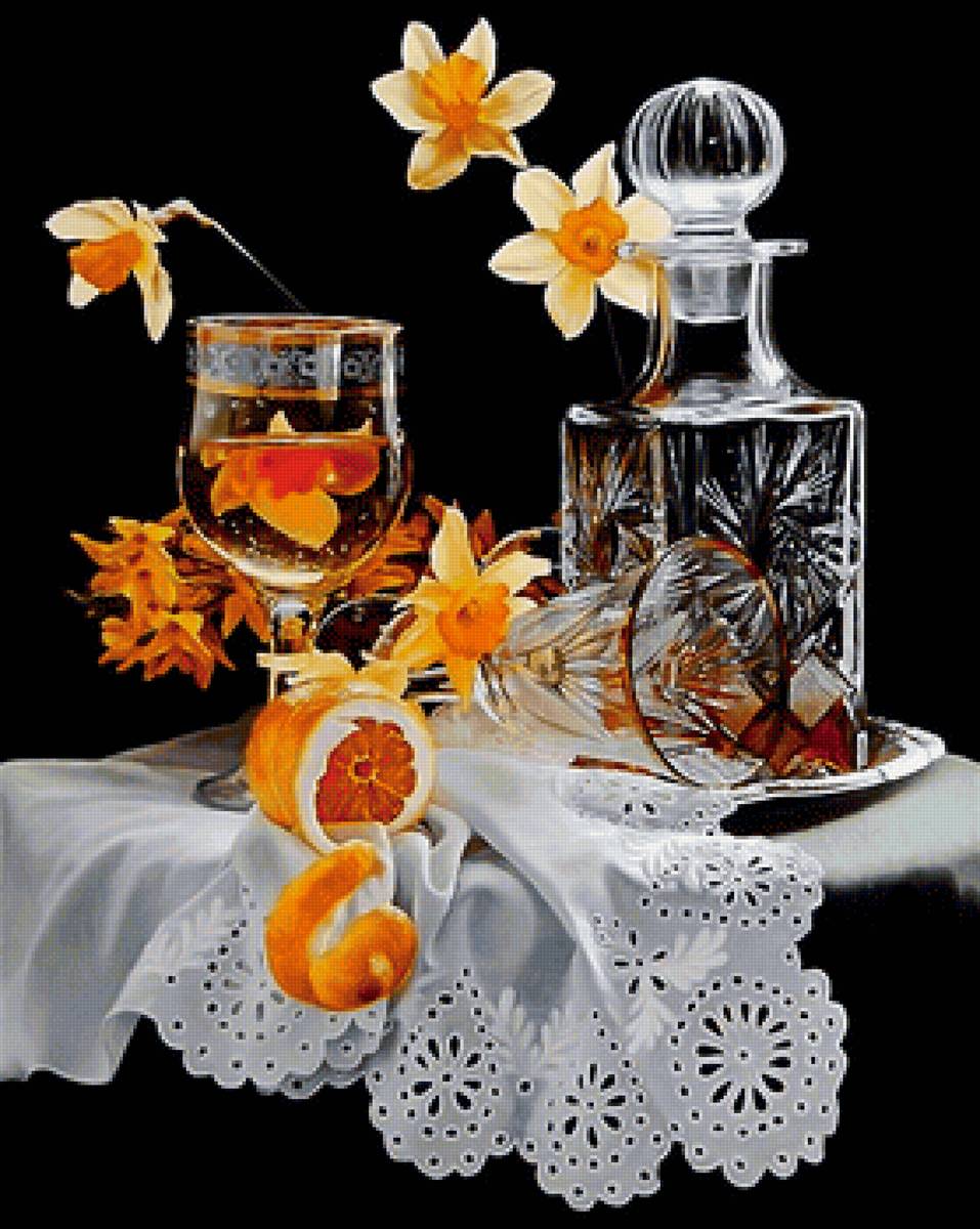 Натюрморт - цветы, натюрморт, штоф, бокалы - предпросмотр