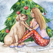 Схема вышивки «Рождество. Девушка с собакой»