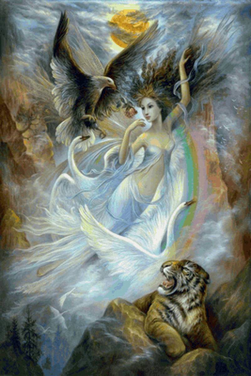 Fantasia. - animais .fantasia. menina .pássaros. - предпросмотр