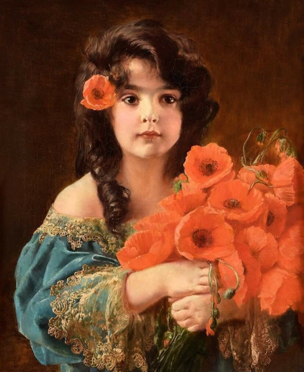 Девочка с маками - картина - оригинал