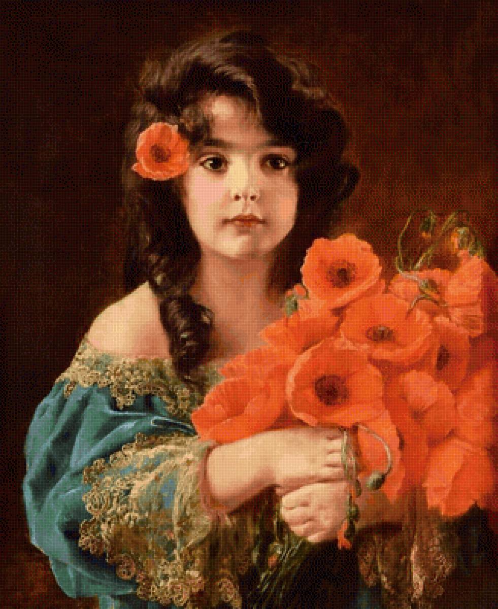 Девочка с маками - картина - предпросмотр