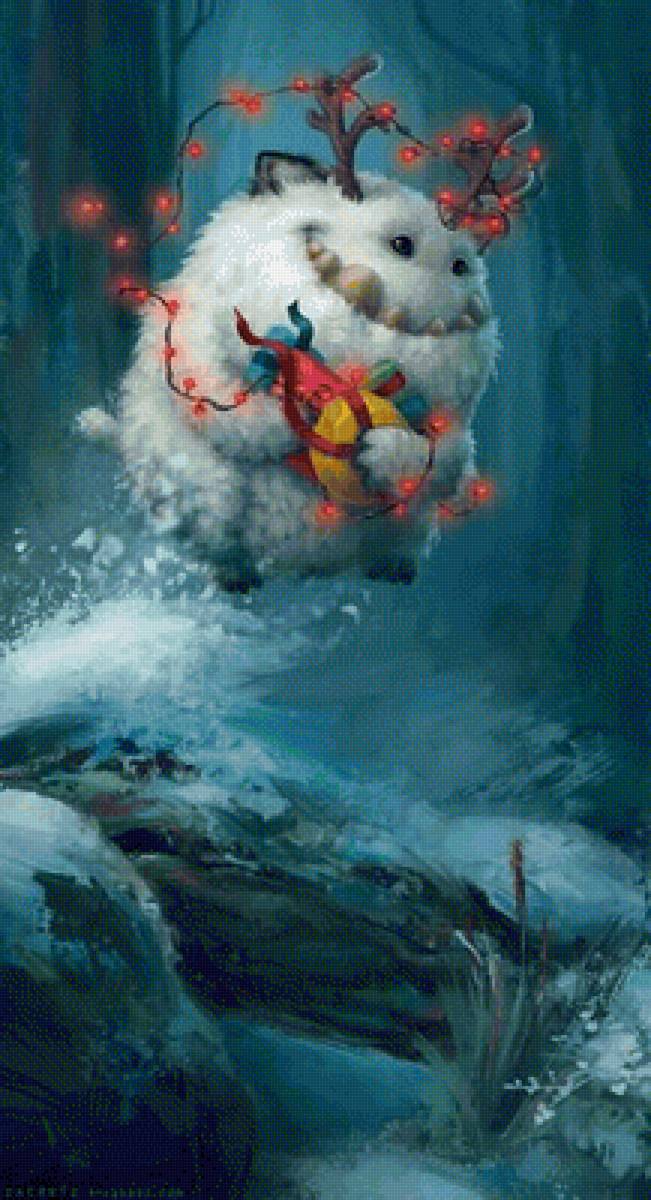 Зимний дух леса и сказки - зима, новый год, подарки, рожество, олень, кот, лес, снег - предпросмотр