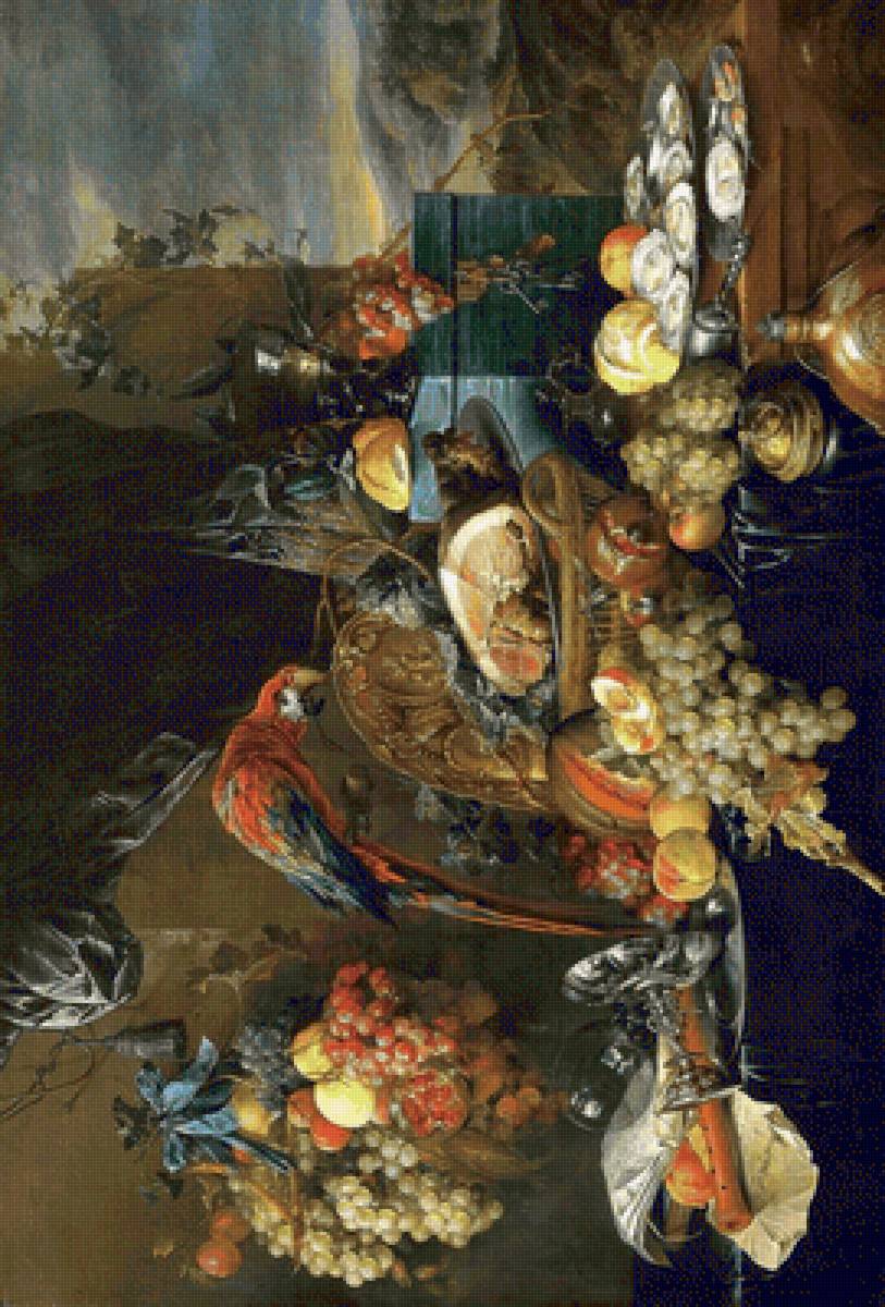 ЯН ДАВИДС ДЕ ХЕМ.  РОСКОШНЫЙ НАТЮРМОРТ С ПОПУГАЕМ - еда, натюрморт - предпросмотр