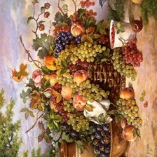 Схема вышивки «ЭЛАЙДЖА ДЖОЗСА. НАТЮРМОРТ С ВИНОГРАДОМ И ПЕРСИКАМИ»