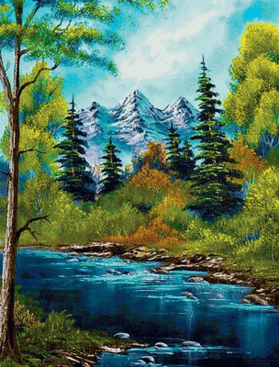 Пейзаж - лес, пейзаж, горы., река - предпросмотр