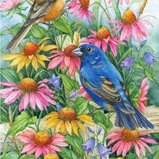 Схема вышивки «Pássaro e flores.»