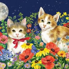 Схема вышивки «Gatos brincando no jardim.»