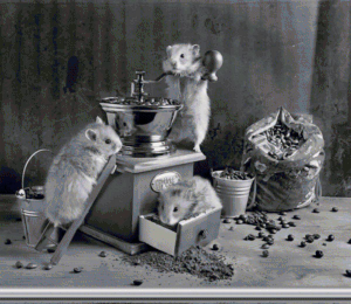 Кофеманы - кофе, монохром, мыши - предпросмотр