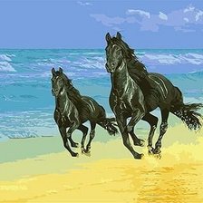 Схема вышивки «Кони скачут по берегу»
