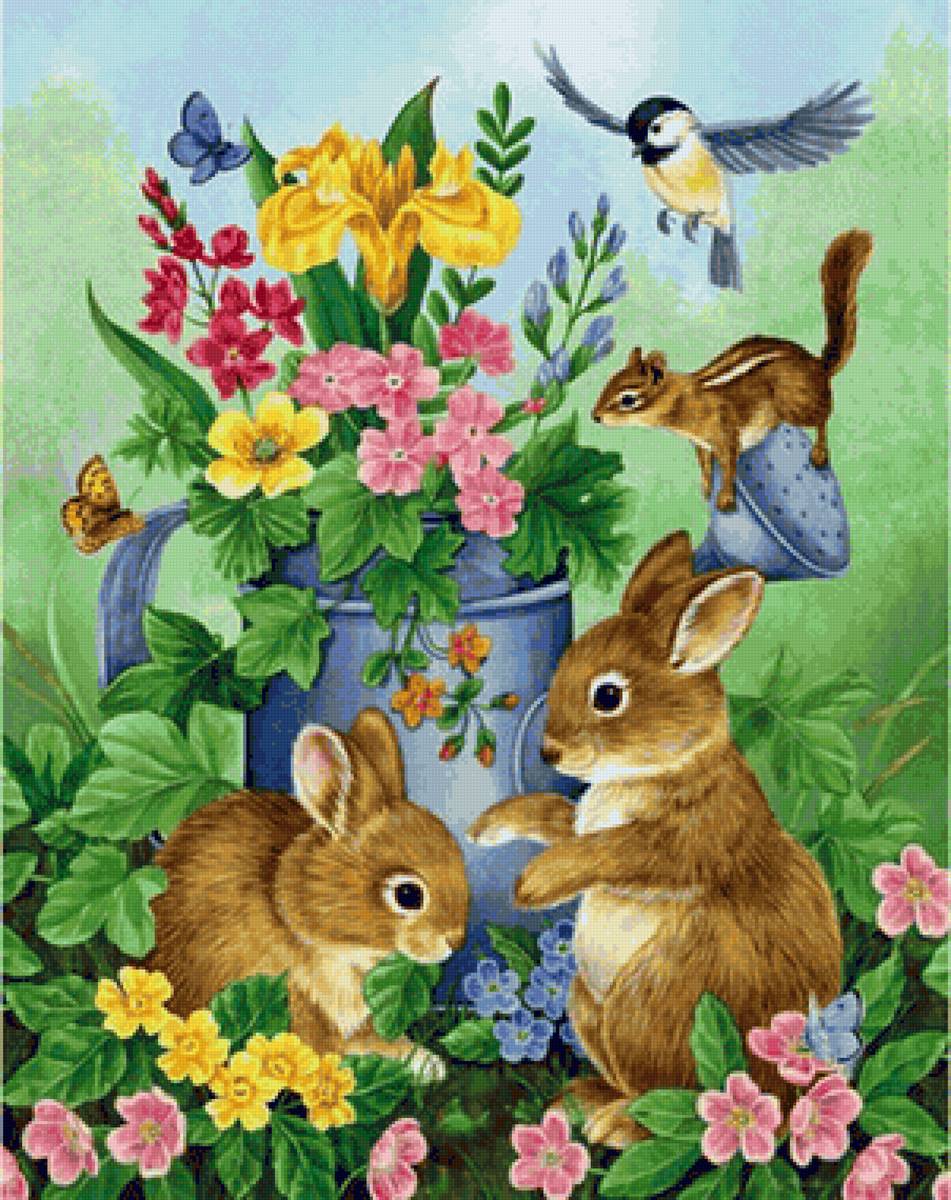 Coelhos. - animais .flores pássaros - предпросмотр
