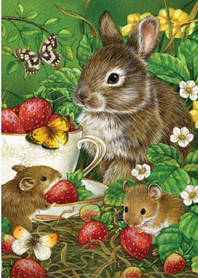 Coelho e ratinhos. - animais.roedores.frutas. flores. - оригинал