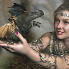 Схема вышивки «Девушка и драконы»