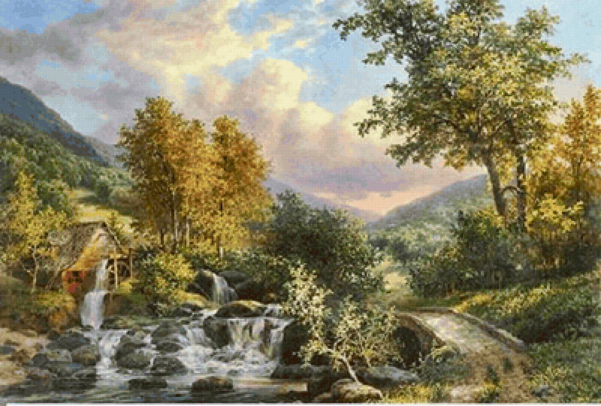 Paisagens com cachoeira. - moinho.montanhas.cachoeira.paisagens. - предпросмотр