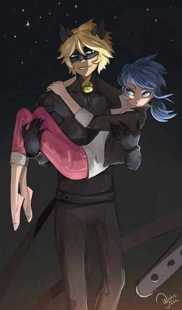 марикот адриан в обличии чёрного кота держит маринетт на руках - маринетт, черный кот, обличие, руки, любовь, мультфильм, адриан - оригинал