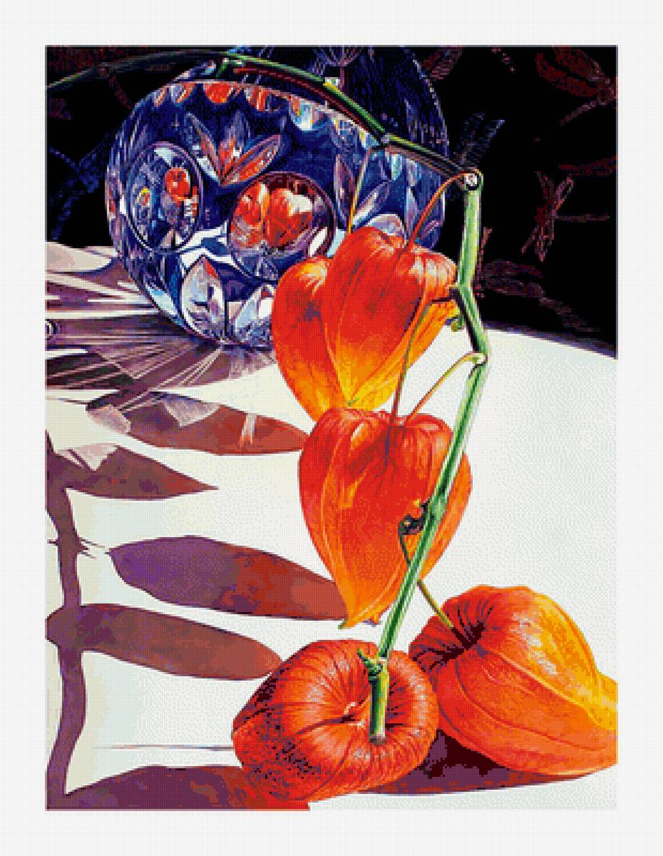 Физалис и стрекозы. - фезалис, стрекозы, ваза, цветы, живопись - предпросмотр