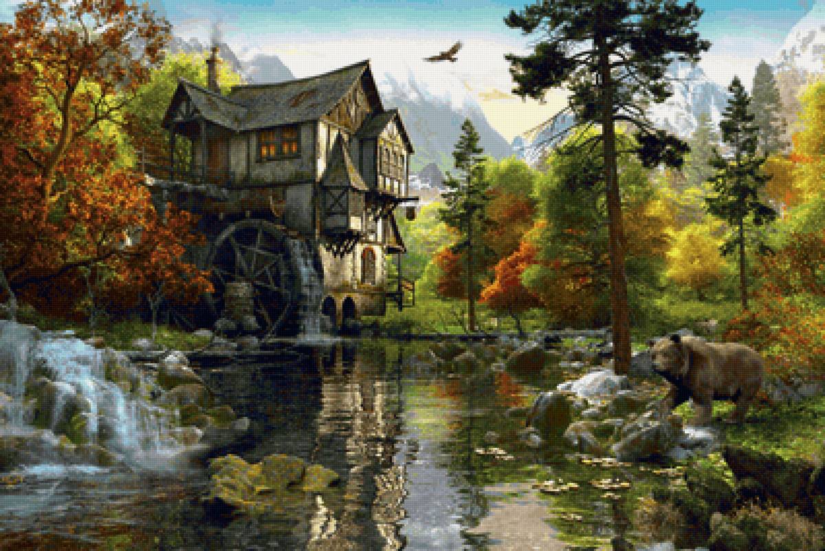 мельница в лесу - лес, мельница - предпросмотр