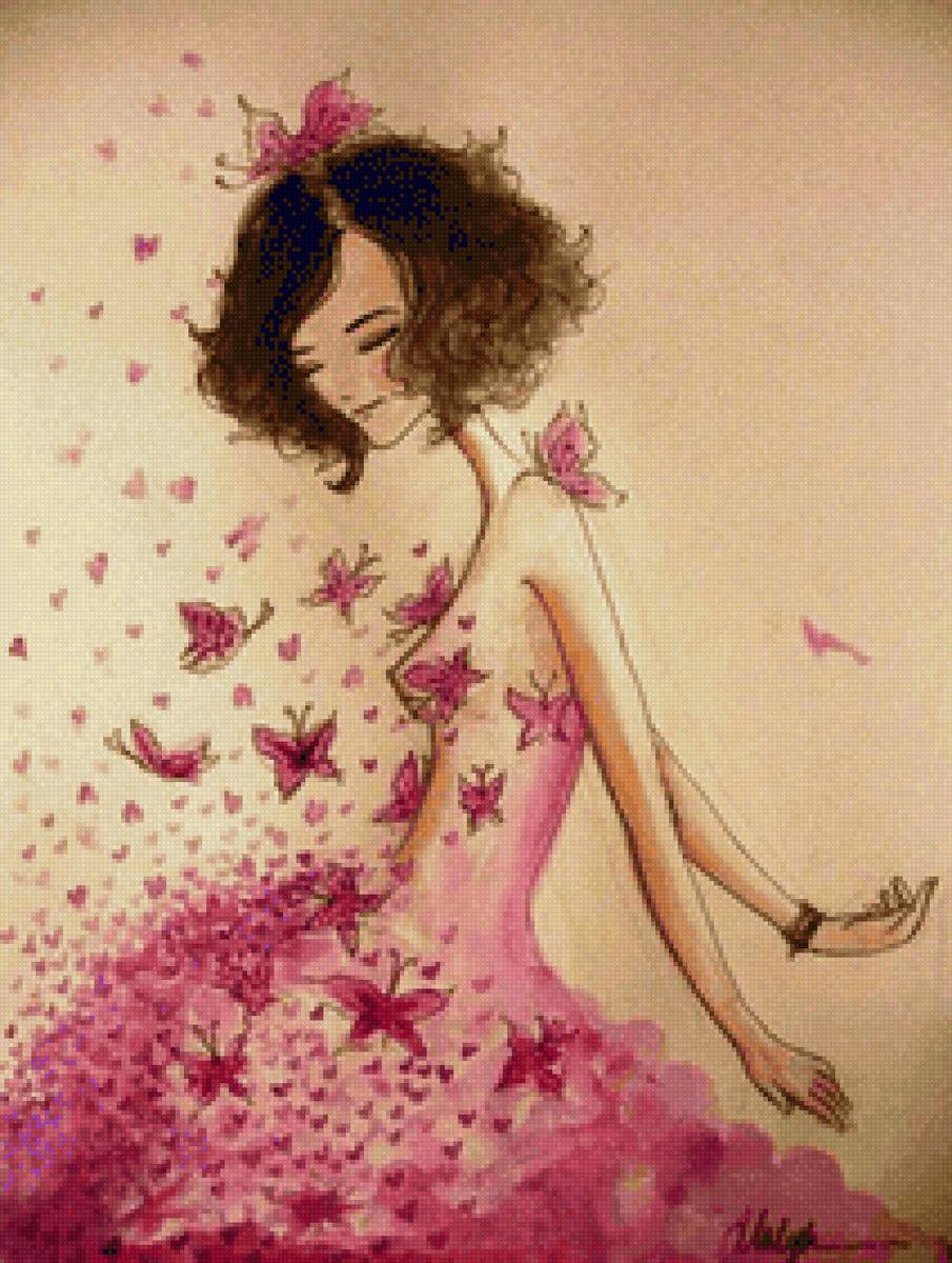 mujer con mariposas fucsias - предпросмотр