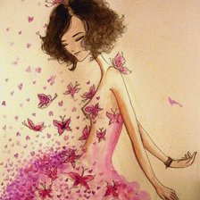 mujer con mariposas fucsias