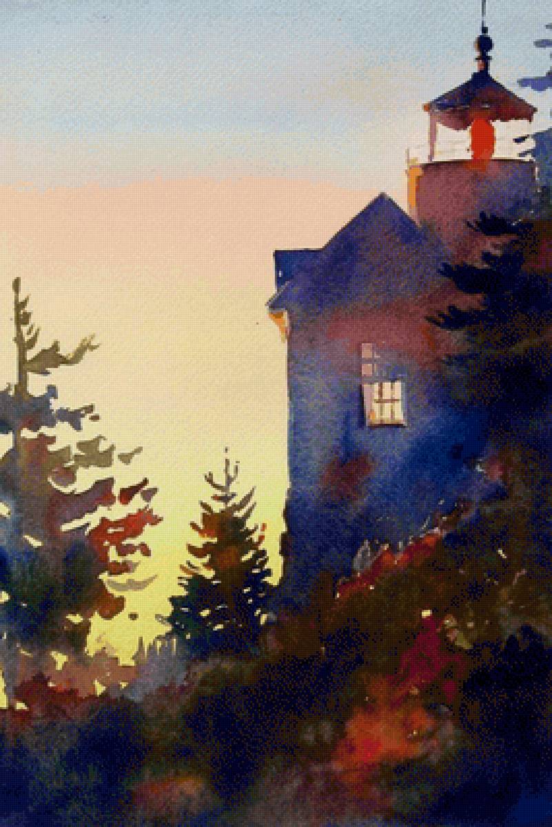 Акварельный закат - предпросмотр