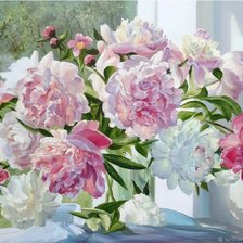 Схема вышивки «piwonie białe i różowe»