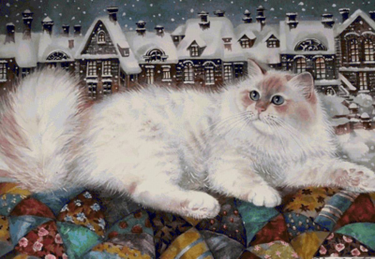 Gato. - animais. ilustração.inverno. - предпросмотр