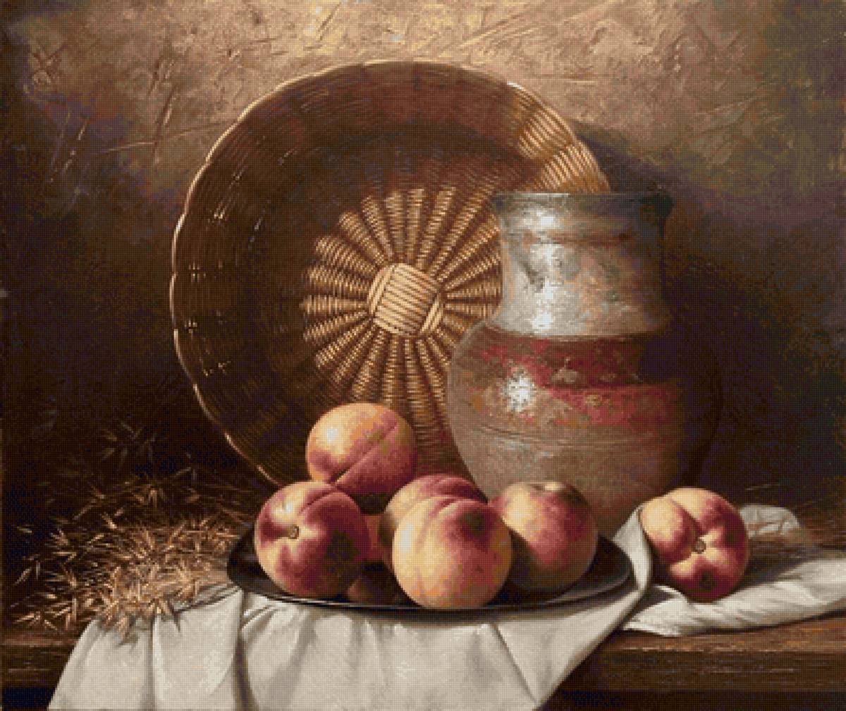 кувшин и персики - корзина, натюрморт, фрукты, персики, кувшин - предпросмотр