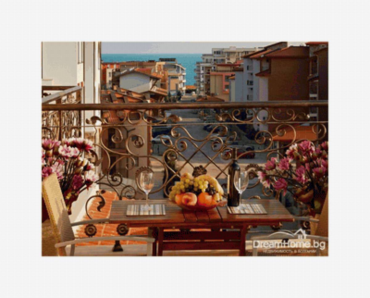 Завтрак на балконе - завтрак, натюрморт, городской пейзаж - предпросмотр