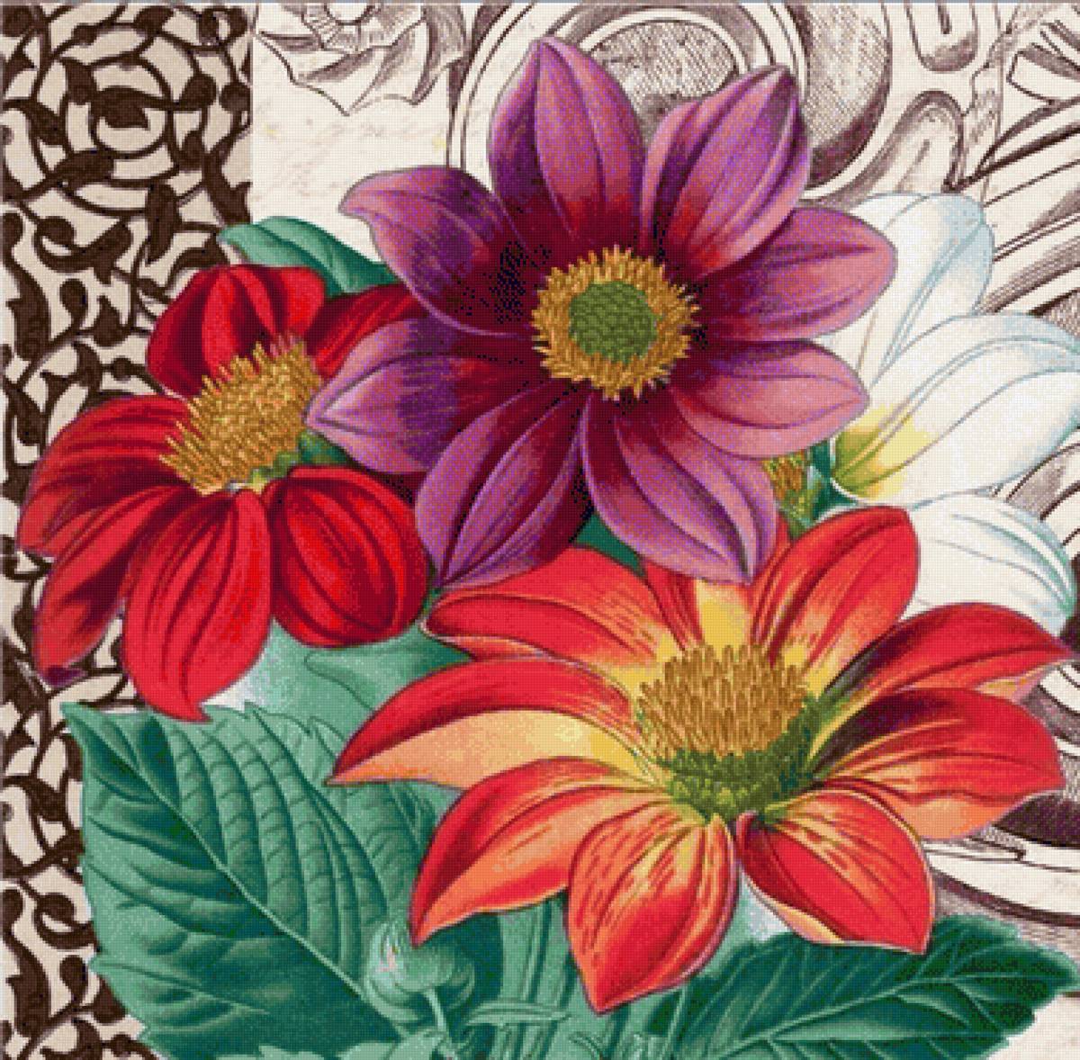 Boque de dálias. - flores.pintura . - предпросмотр