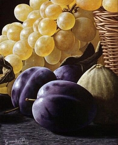 ДЖОАКИНО ПАССИНИ.НАТЮРМЛРТ С ВИНОГРАДОМ, СЛИВАМИ И ИНЖИРОМ - фрукты, натюрморт - оригинал