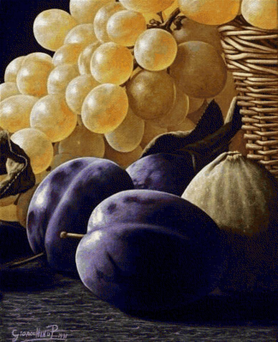 ДЖОАКИНО ПАССИНИ.НАТЮРМЛРТ С ВИНОГРАДОМ, СЛИВАМИ И ИНЖИРОМ - натюрморт, фрукты - предпросмотр