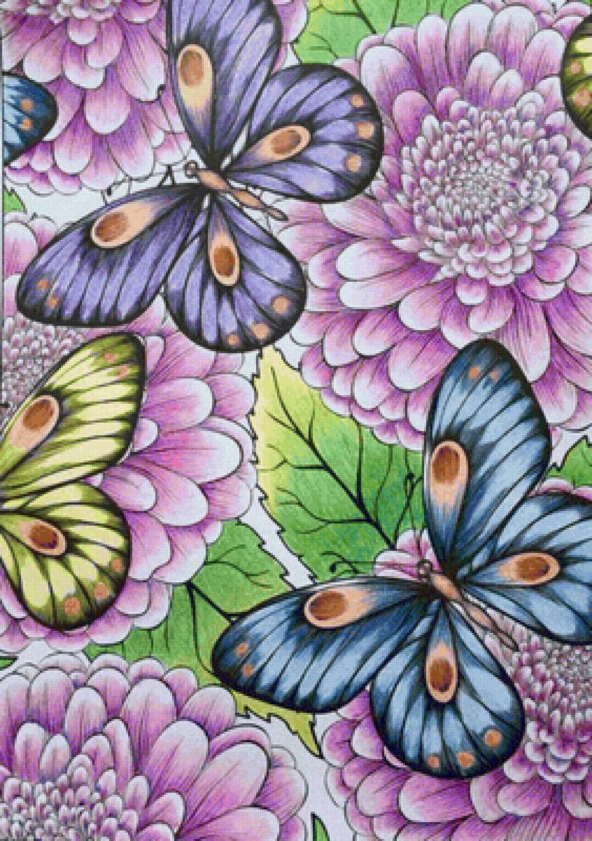 Бабочки с цветами - предпросмотр