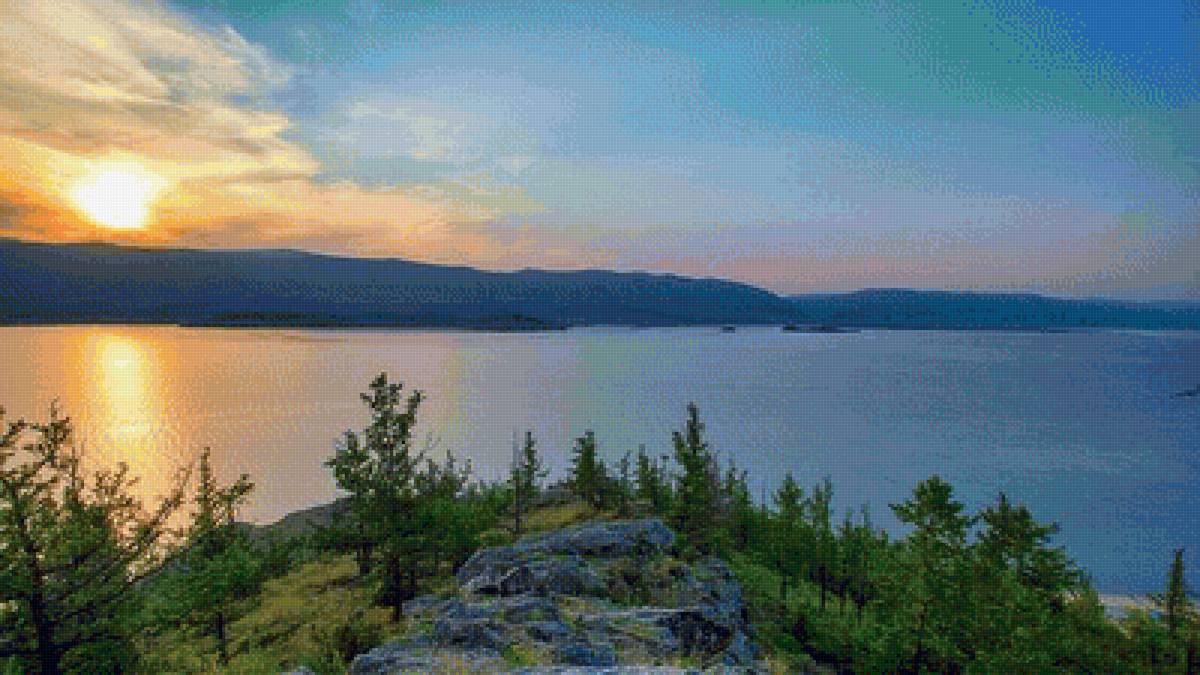 Озеро - закат, озеро, пейзаж, природа - предпросмотр