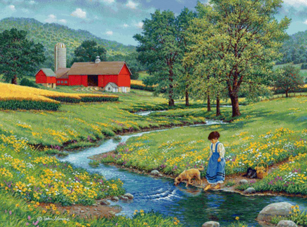 девочка у ручья - пейзажи - предпросмотр