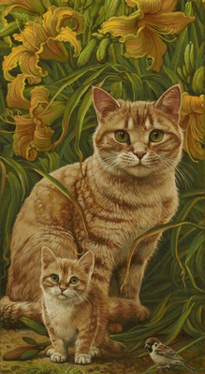 Gatos  e flores. - animais.flores. - предпросмотр