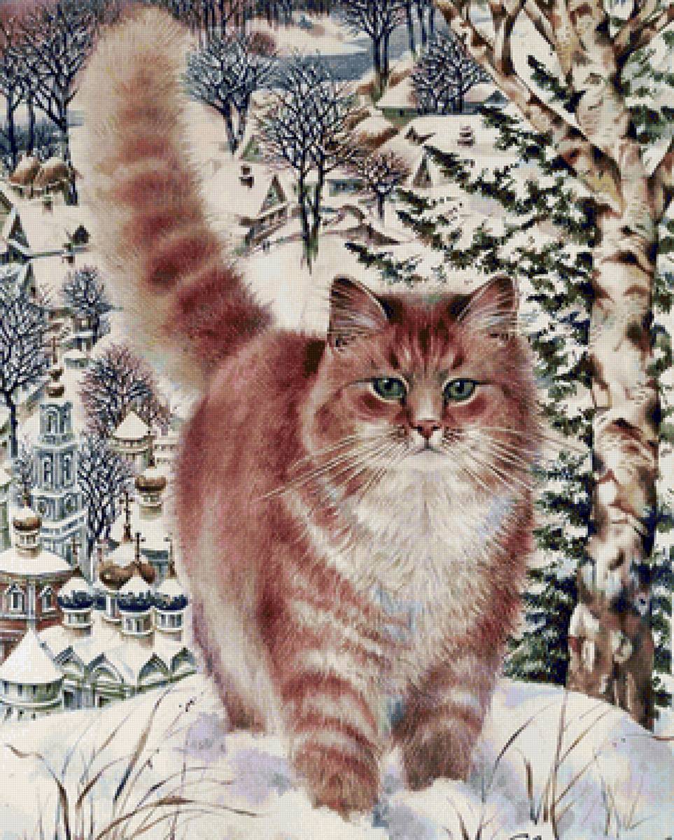 Gato. - animais.arvores.inverno.cidade. - предпросмотр