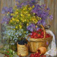 Arranjo,de,Flores  e frutas.