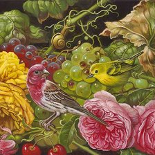 Схема вышивки «Pássaro e flores.»