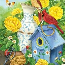 Схема вышивки «Pássaro  e  flores.»