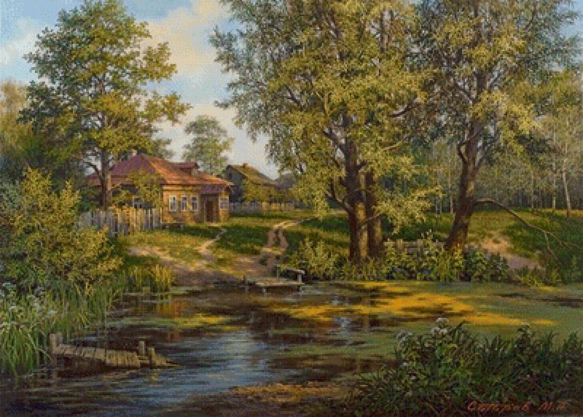 деревенский пруд - пейзажи - предпросмотр