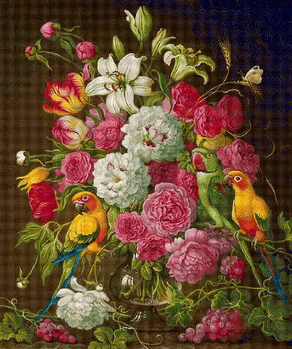 Boque de flores e pássaro. - flores.frutas., pássaro - предпросмотр