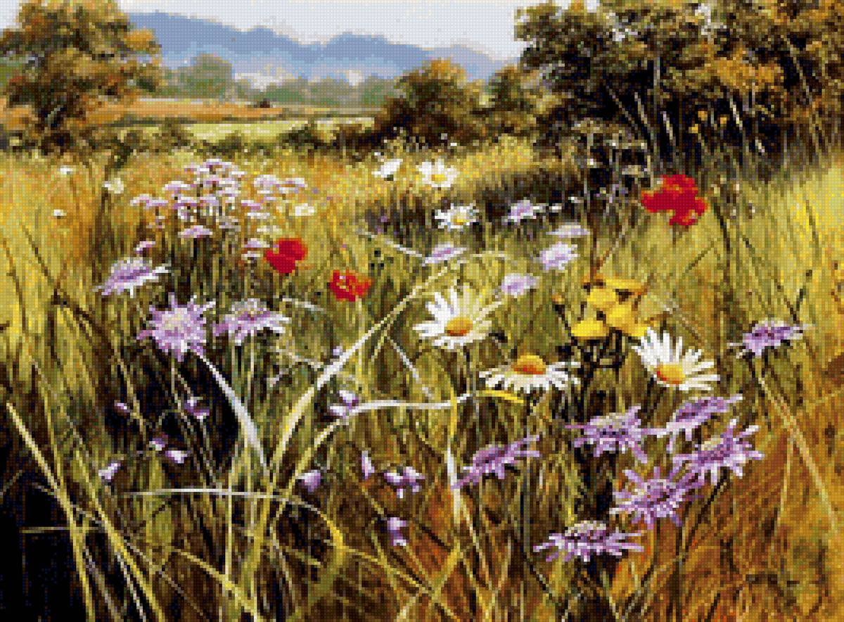 Полевые цветы - пейзаж, поле, цветы, луг, мэри дипнолл - предпросмотр